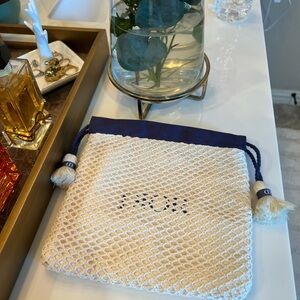 Dior Cream and Blue Drawstring Bag